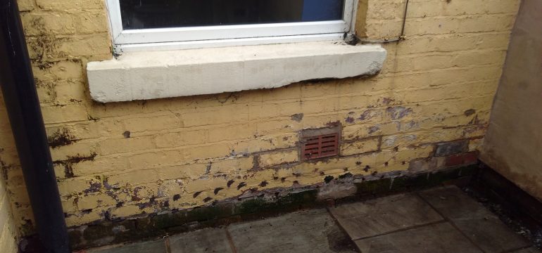 External brick wall showing an air brick for sub floor ventilation